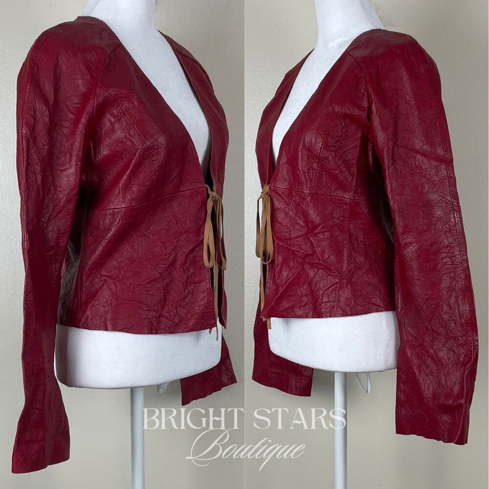 Rare Red Leather Jacket ASO Buffy the Vampire Slayer Tie Front Vintage Y2K - Picture 7 of 12